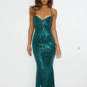 Hello Molly Women's Forest Green Sequin Maxi Formal Dress Gown - Size XS